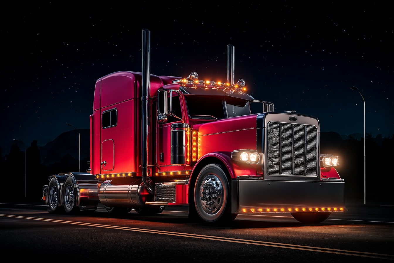 shahrukhfiaz63 a red semi truck on an american highway at nig d37e03c2 7c6d 4c20 82db dc8fe51c8741 3