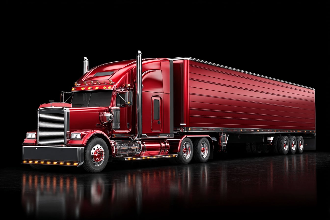 shahrukhfiaz63 glossy red semi truck hauling a trailer profes 35f112cd 7df8 47bb a27c aff721da6191 0