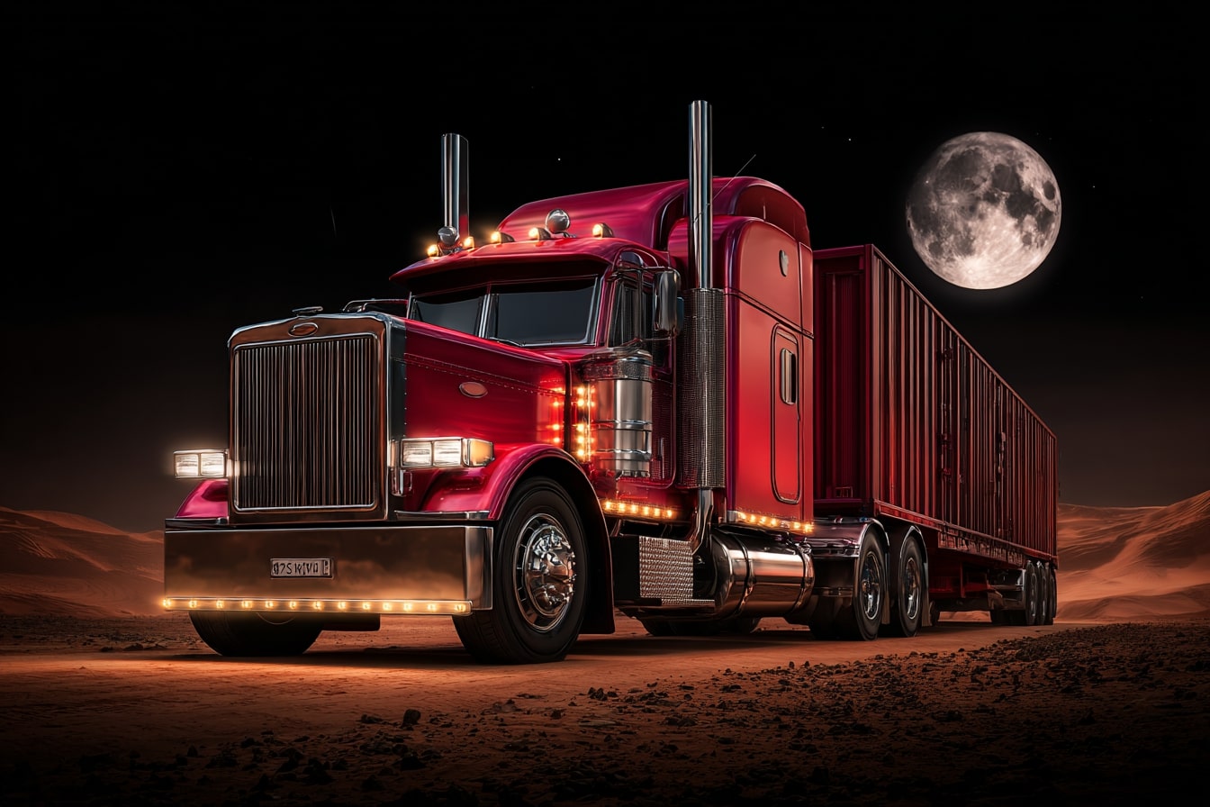 shahrukhfiaz63 red long haul truck cutting through desert roa 27082460 3ea5 467b 89ca 89562112b358 2